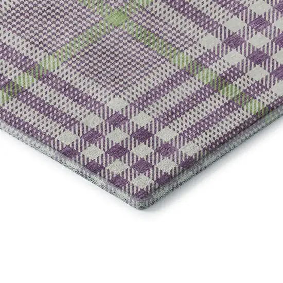 Purple Ivory And Artichoke Green Plaid Washable Area Rug With UV Protection Photo 7