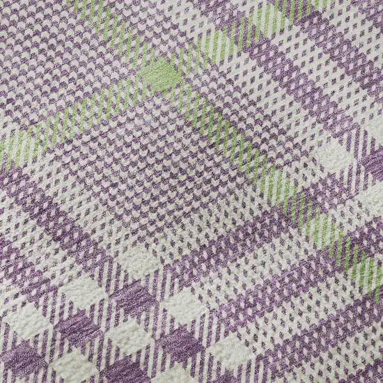 Purple Ivory And Artichoke Green Plaid Washable Area Rug With UV Protection Photo 9
