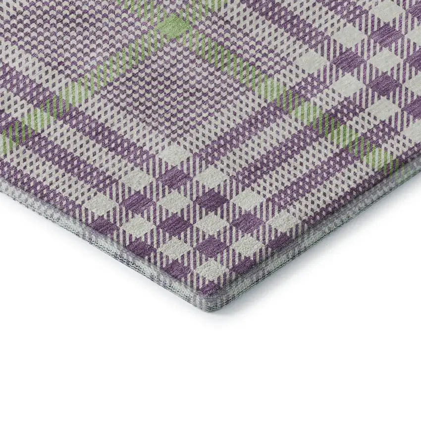 Purple Ivory And Artichoke Green Plaid Washable Area Rug With UV Protection Photo 7