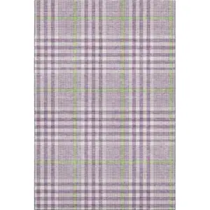 Photo of Purple Ivory And Artichoke Green Plaid Washable Area Rug With UV Protection