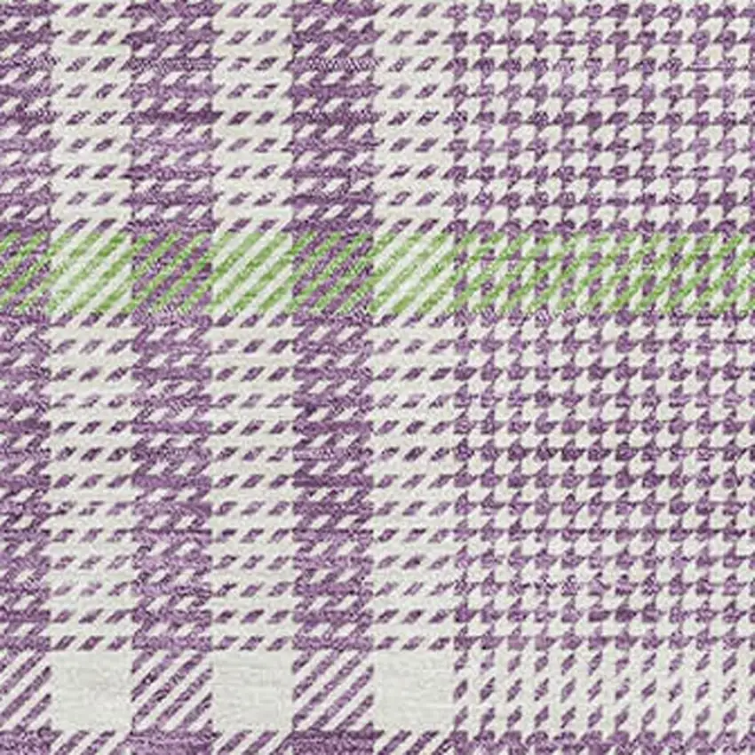 Purple Ivory And Artichoke Green Plaid Washable Area Rug With UV Protection Photo 2