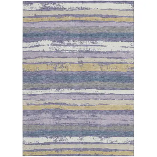 Purple Ivory And Beige Striped Washable Indoor Outdoor Area Rug Photo 6