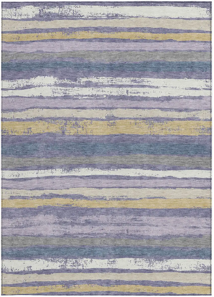 Purple Ivory And Beige Striped Washable Indoor Outdoor Area Rug Photo 6