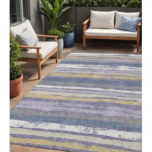 Photo of Purple Ivory And Beige Striped Washable Indoor Outdoor Area Rug