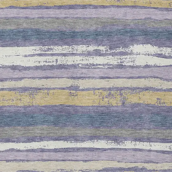 Purple Ivory And Beige Striped Washable Indoor Outdoor Area Rug Photo 6