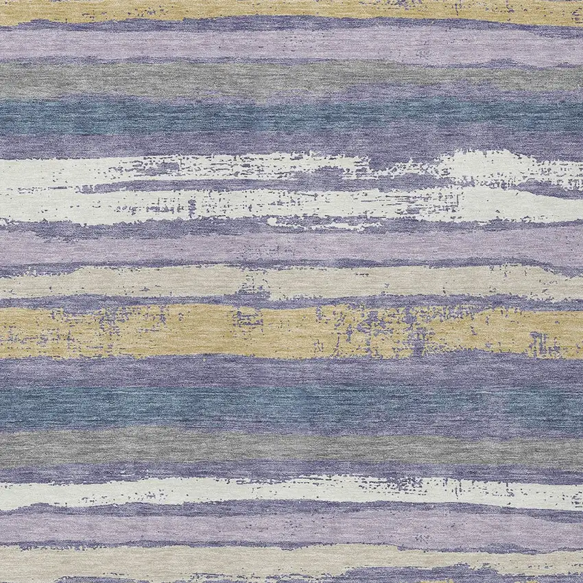 Purple Ivory And Beige Striped Washable Indoor Outdoor Area Rug Photo 6