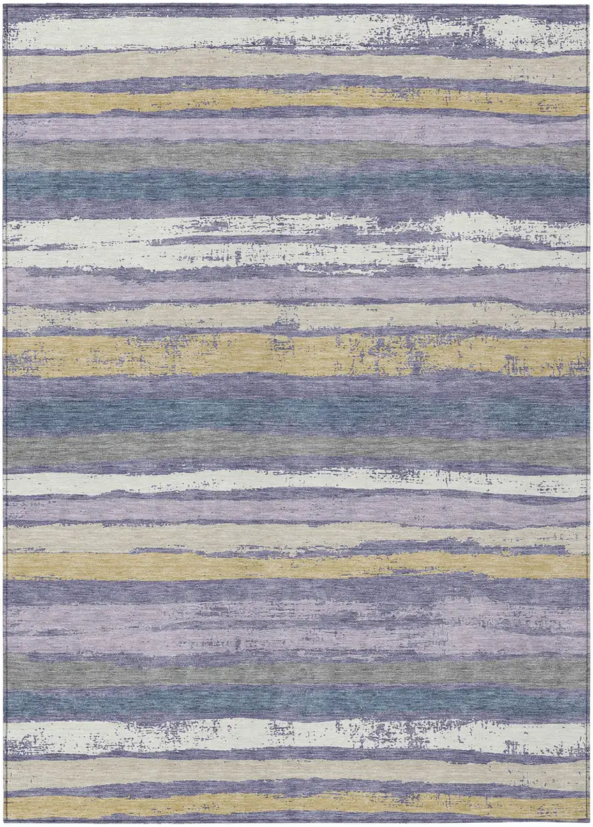 Purple Ivory And Beige Striped Washable Indoor Outdoor Area Rug Photo 2