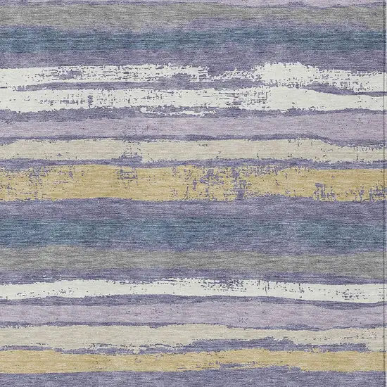 Purple Ivory And Beige Striped Washable Indoor Outdoor Area Rug Photo 6