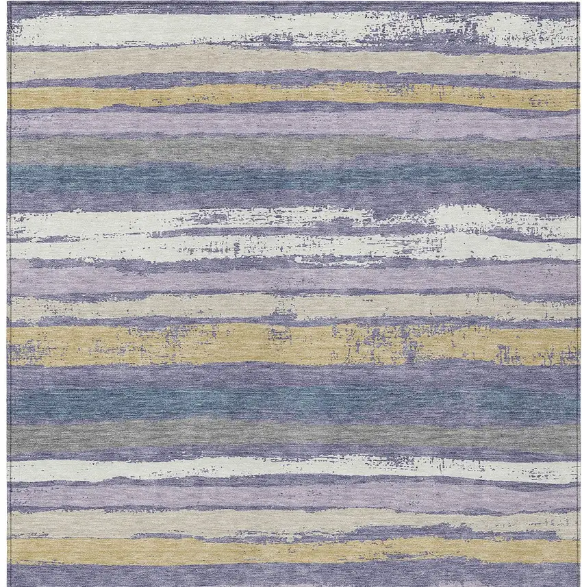 Purple Ivory And Beige Striped Washable Indoor Outdoor Area Rug Photo 6