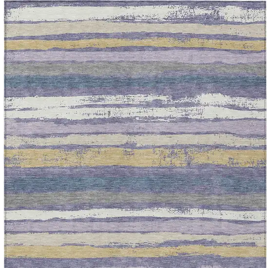Purple Ivory And Beige Striped Washable Indoor Outdoor Area Rug Photo 7