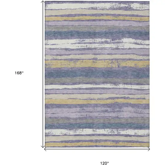 Purple Ivory And Beige Striped Washable Indoor Outdoor Area Rug Photo 3