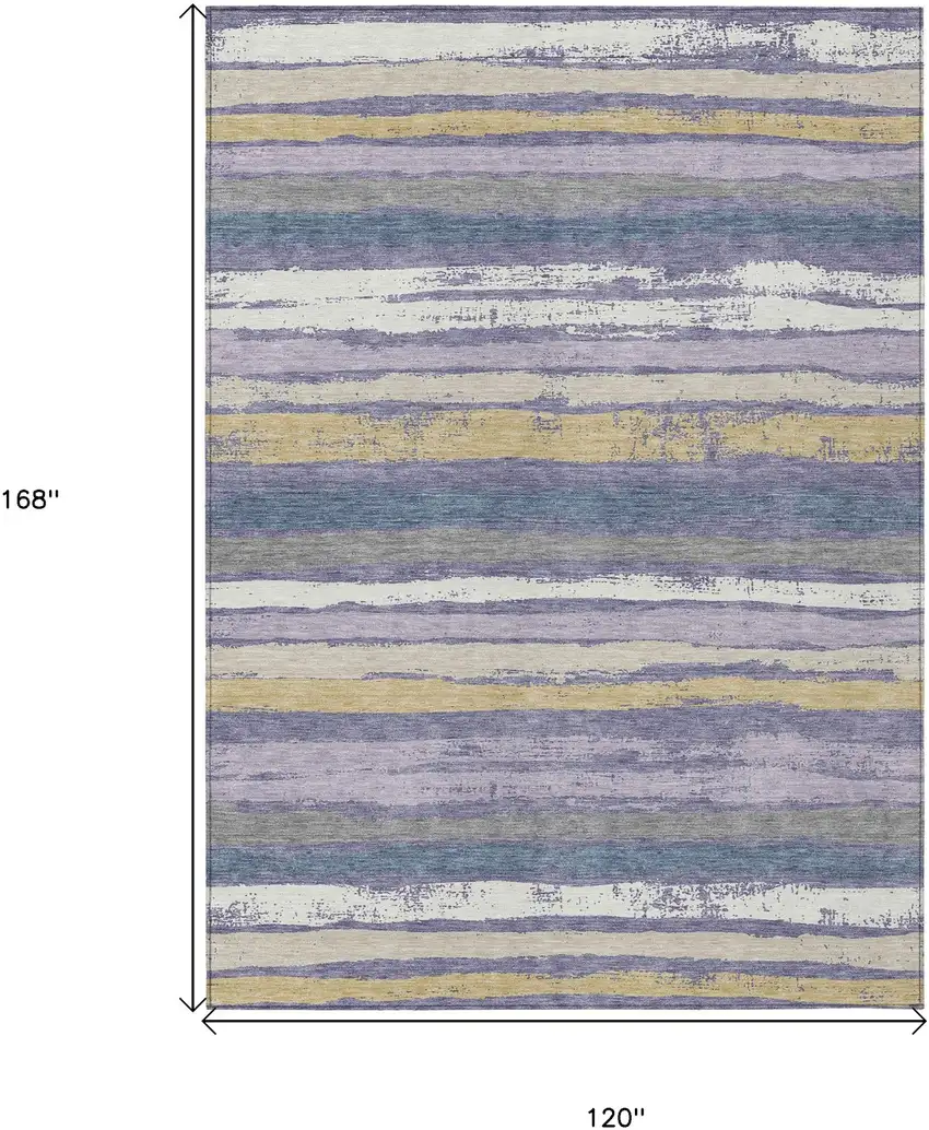 Purple Ivory And Beige Striped Washable Indoor Outdoor Area Rug Photo 3