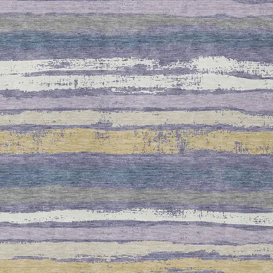 Purple Ivory And Beige Striped Washable Indoor Outdoor Area Rug Photo 6