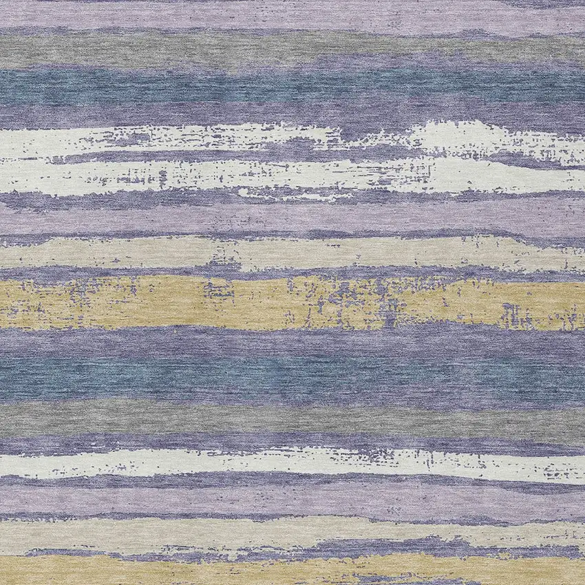 Purple Ivory And Beige Striped Washable Indoor Outdoor Area Rug Photo 6