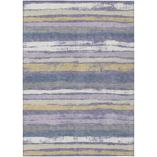 Purple Ivory And Beige Striped Washable Indoor Outdoor Area Rug Photo 2