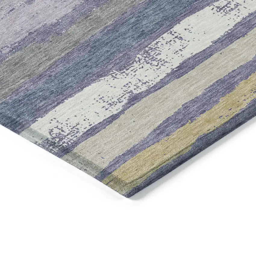Purple Ivory And Beige Striped Washable Indoor Outdoor Area Rug Photo 5