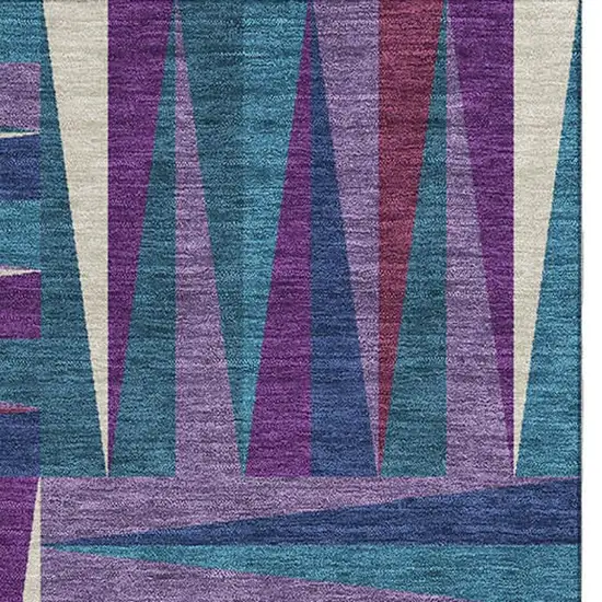 Purple Ivory And Blue Geometric Washable Area Rug With UV Protection Photo 2