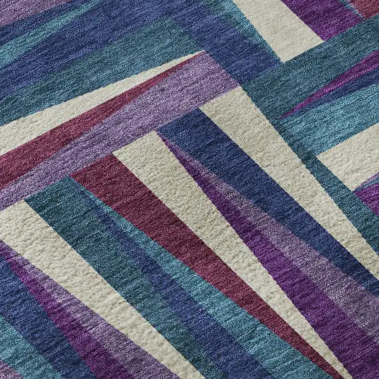 Purple Ivory And Blue Geometric Washable Area Rug With UV Protection Photo 9