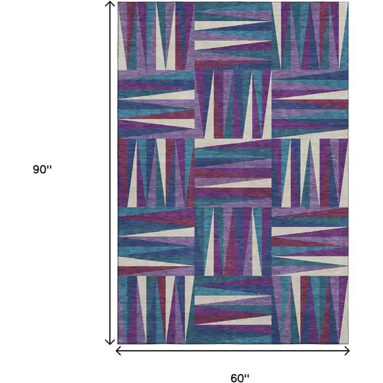 Purple Ivory And Blue Geometric Washable Area Rug With UV Protection Photo 6