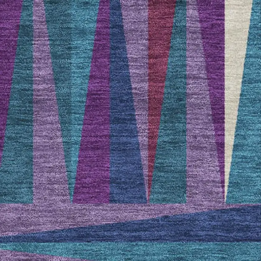 Purple Ivory And Blue Geometric Washable Area Rug With UV Protection Photo 2