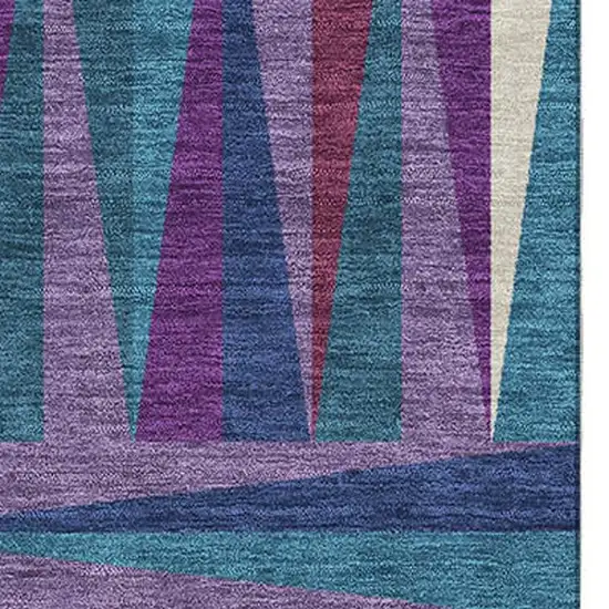 Purple Ivory And Blue Geometric Washable Area Rug With UV Protection Photo 2