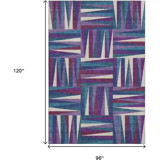 Purple Ivory And Blue Geometric Washable Area Rug With UV Protection Photo 6
