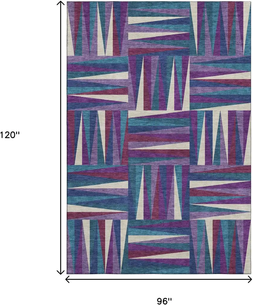 Purple Ivory And Blue Geometric Washable Area Rug With UV Protection Photo 6