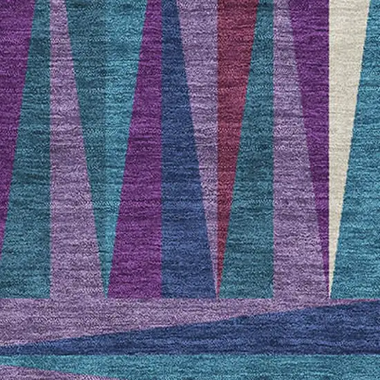 Purple Ivory And Blue Geometric Washable Area Rug With UV Protection Photo 2