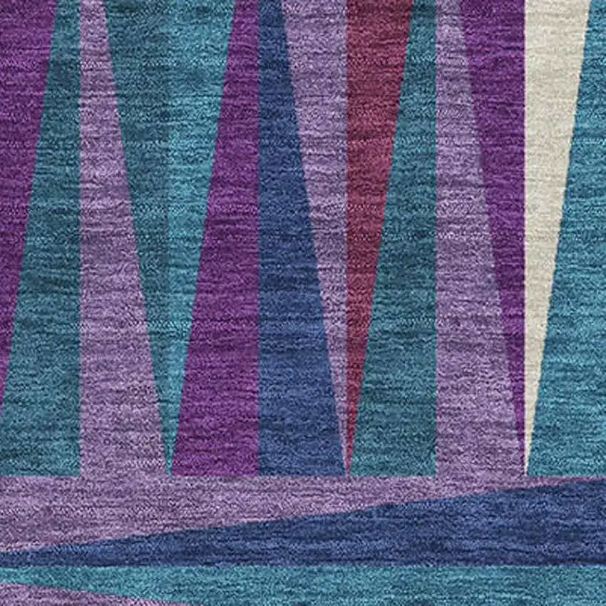 Purple Ivory And Blue Geometric Washable Area Rug With UV Protection Photo 2