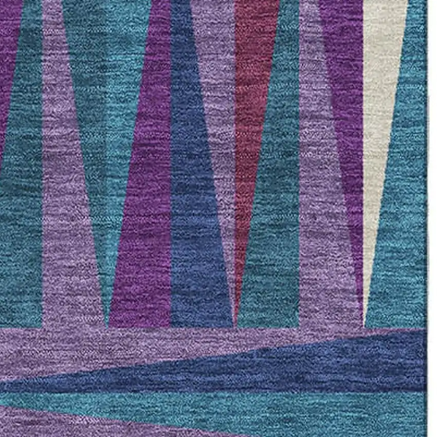 Purple Ivory And Blue Geometric Washable Area Rug With UV Protection Photo 2