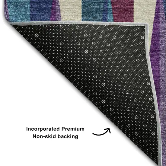 Purple Ivory And Blue Geometric Washable Area Rug With UV Protection Photo 7