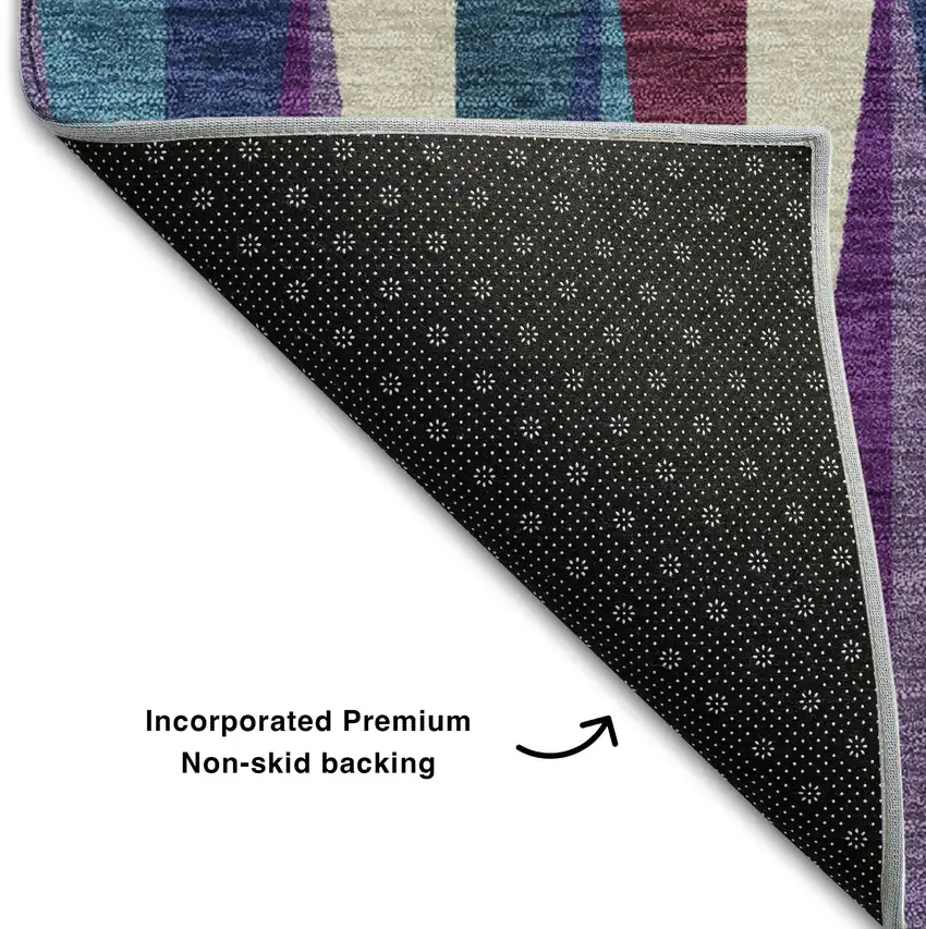 Purple Ivory And Blue Geometric Washable Area Rug With UV Protection Photo 7