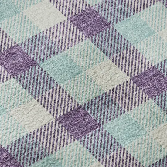 Purple Ivory And Blue Plaid Washable Area Rug With UV Protection Photo 9