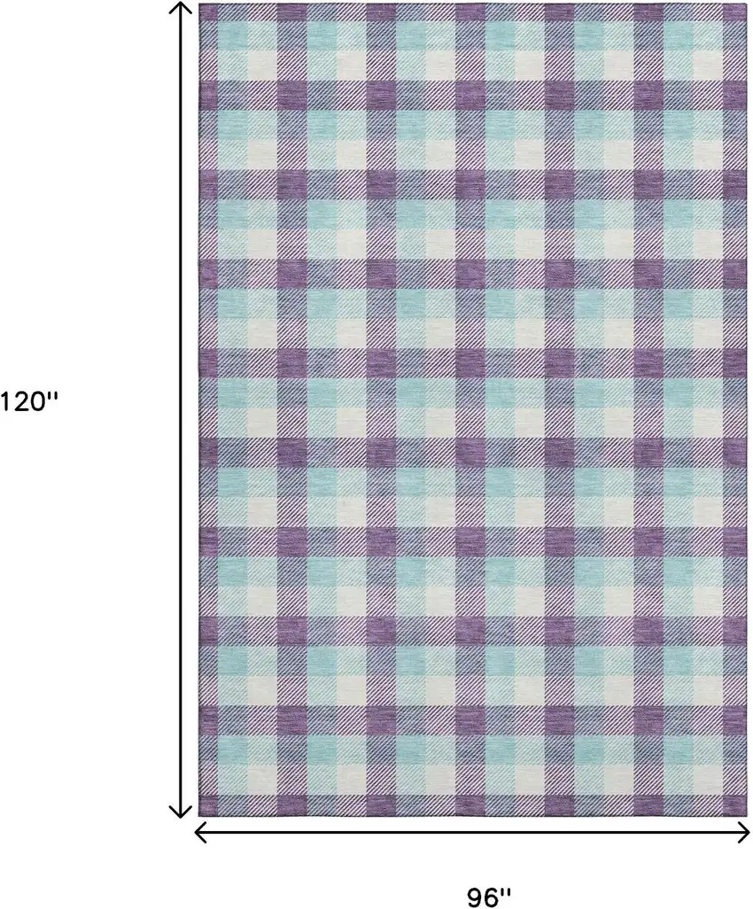 Purple Ivory And Blue Plaid Washable Area Rug With UV Protection Photo 9