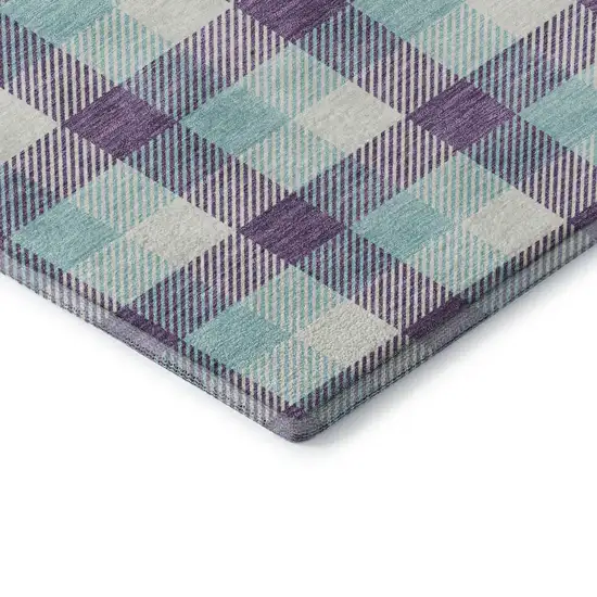 Purple Ivory And Blue Plaid Washable Area Rug With UV Protection Photo 6