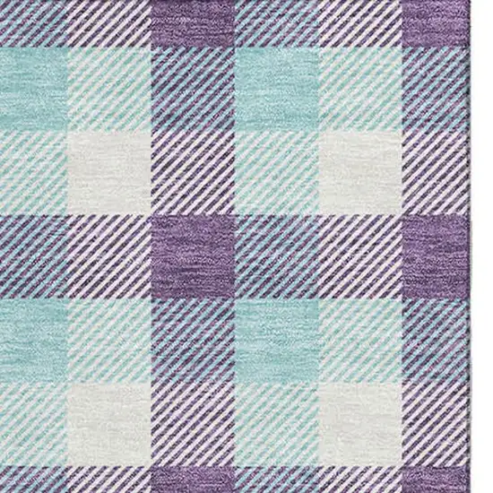 Purple Ivory And Blue Plaid Washable Area Rug With UV Protection Photo 2