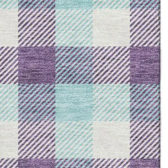 Purple Ivory And Blue Plaid Washable Area Rug With UV Protection Photo 2