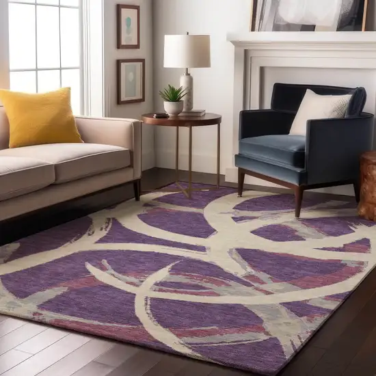 Purple Ivory And Blush Abstract Washable Area Rug With UV Protection Photo 3
