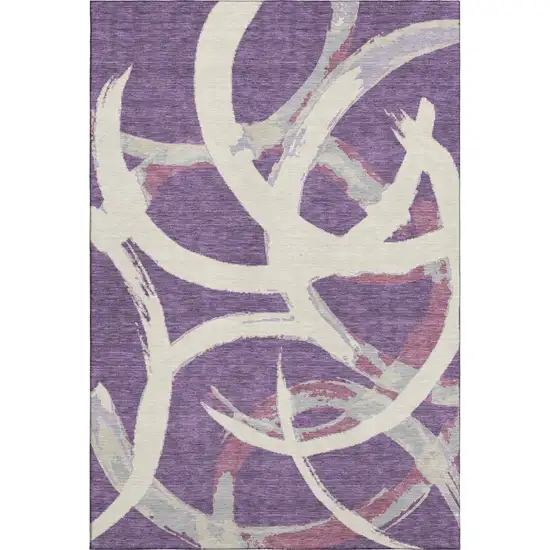 Purple Ivory And Blush Abstract Washable Area Rug With UV Protection Photo 1