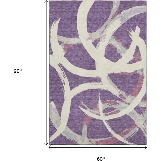Purple Ivory And Blush Abstract Washable Area Rug With UV Protection Photo 9