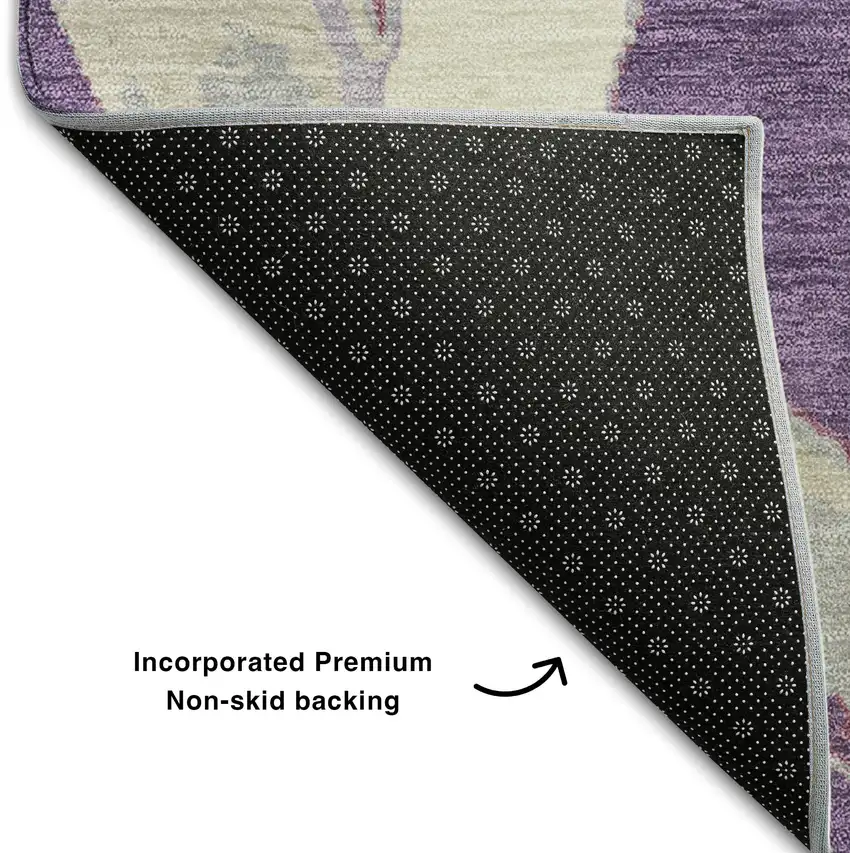 Purple Ivory And Blush Abstract Washable Area Rug With UV Protection Photo 5