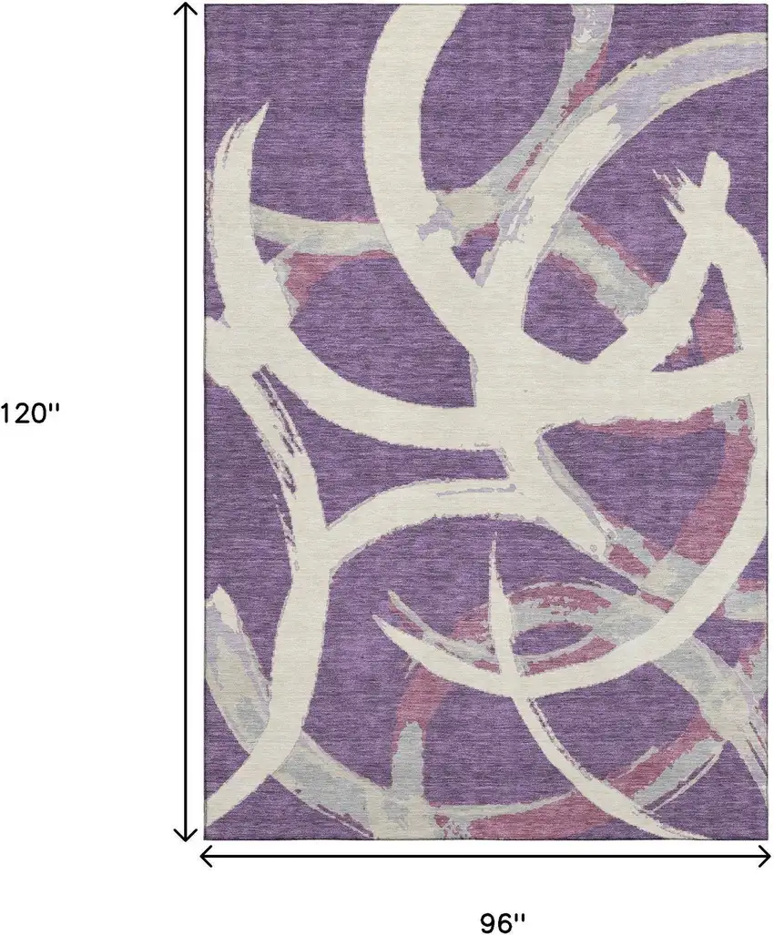 Purple Ivory And Blush Abstract Washable Area Rug With UV Protection Photo 8