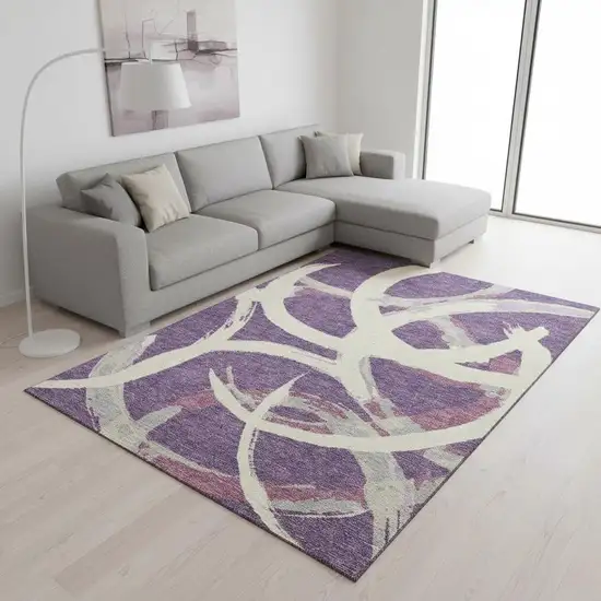 Purple Ivory And Blush Abstract Washable Area Rug With UV Protection Photo 2