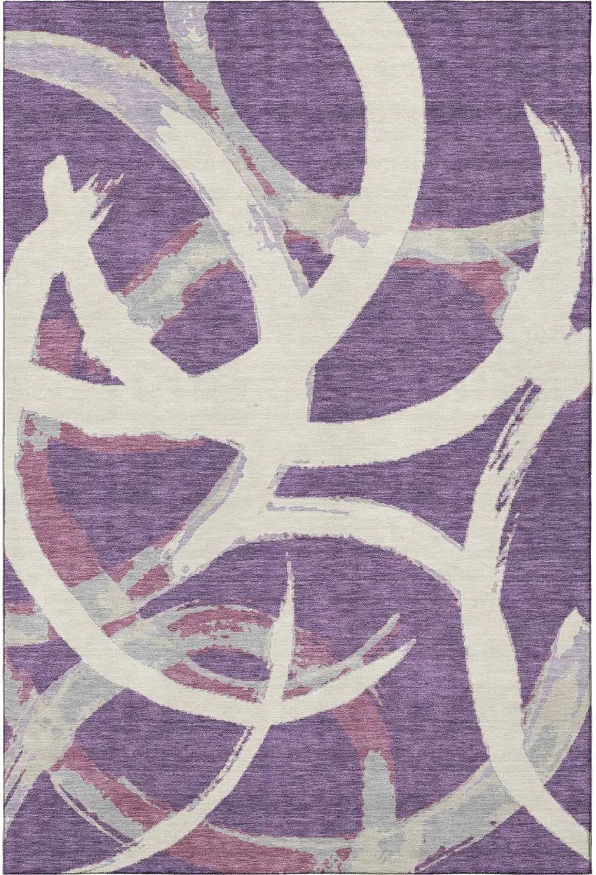 Purple Ivory And Blush Abstract Washable Area Rug With UV Protection Photo 3