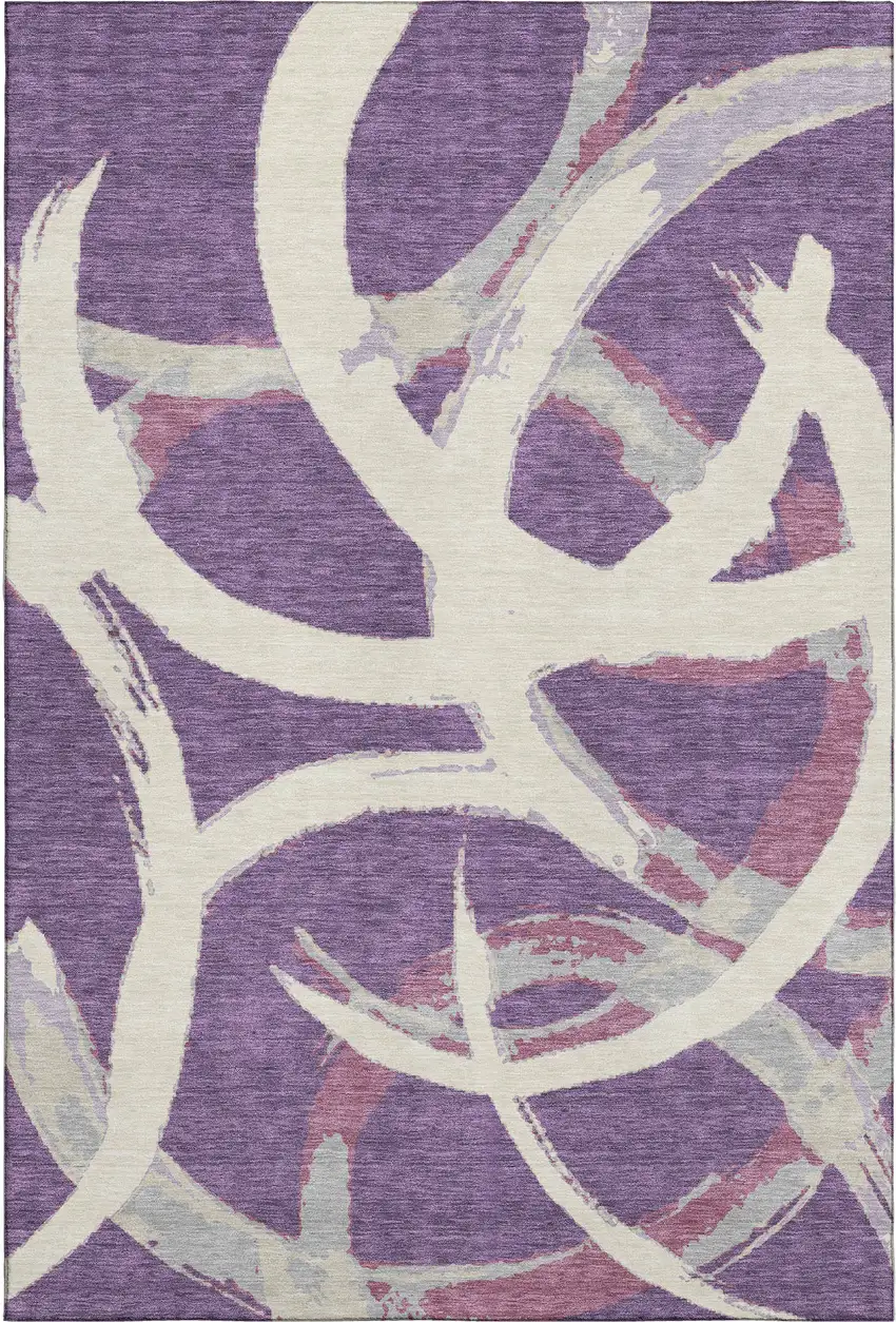 Purple Ivory And Blush Abstract Washable Area Rug With UV Protection Photo 1