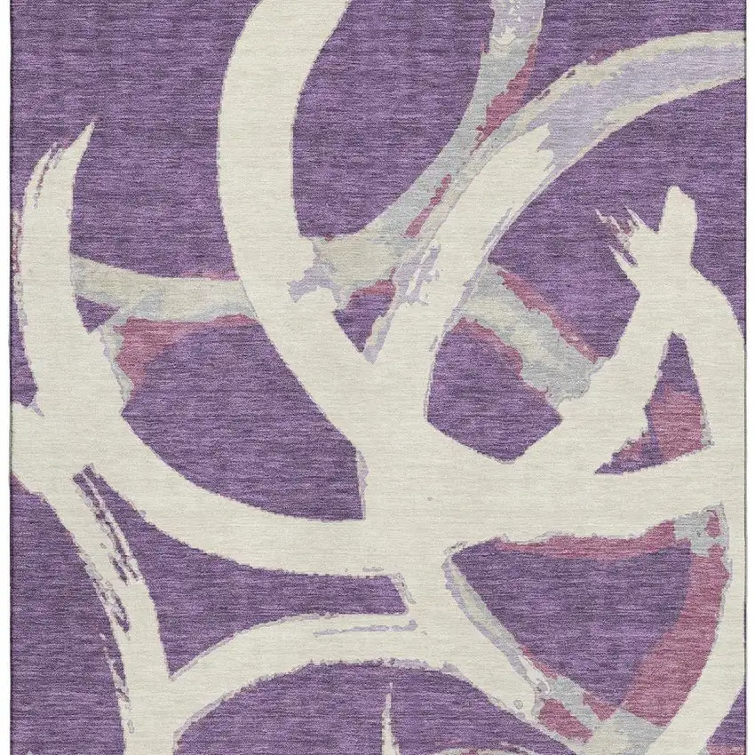 Purple Ivory And Blush Abstract Washable Area Rug With UV Protection Photo 2