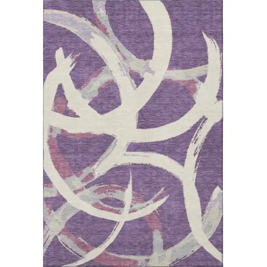 Purple Ivory And Blush Abstract Washable Area Rug With UV Protection Photo 3