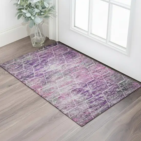 Purple Ivory And Blush Geometric Washable Area Rug With UV Protection Photo 2