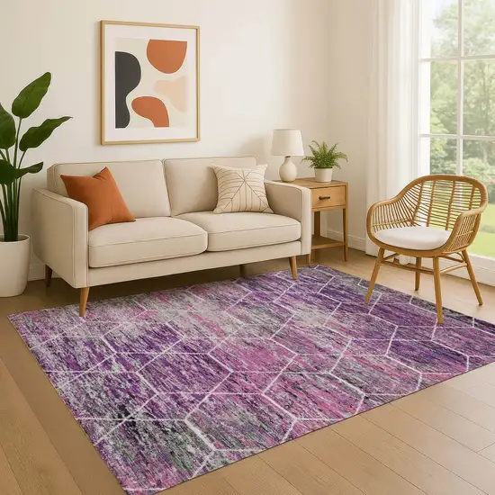 Purple Ivory And Blush Geometric Washable Area Rug With UV Protection Photo 4