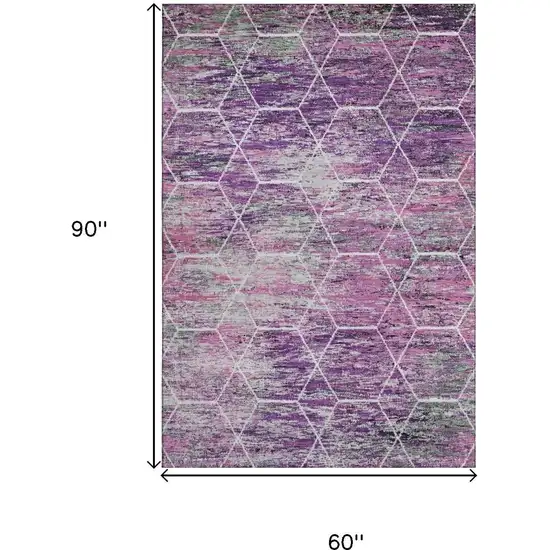 Purple Ivory And Blush Geometric Washable Area Rug With UV Protection Photo 9